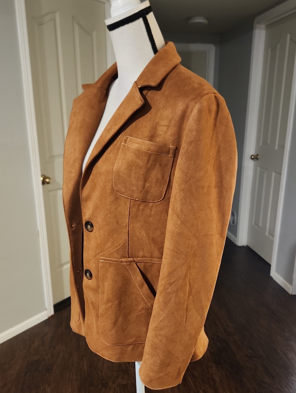 NWOT Faux Suede Cognac Button Up Blazer - Picture 2 of 5